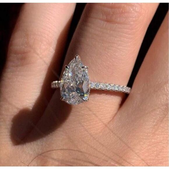 Rose Gold Pear Solitaire Ring - Picture 6 of 9